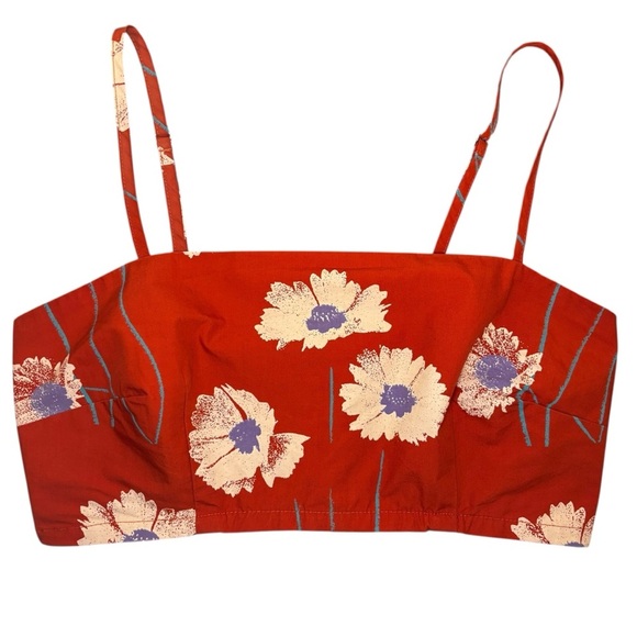 Obey Tops - OBEY Red-Orange Floral Smocked Crop Top – Size S